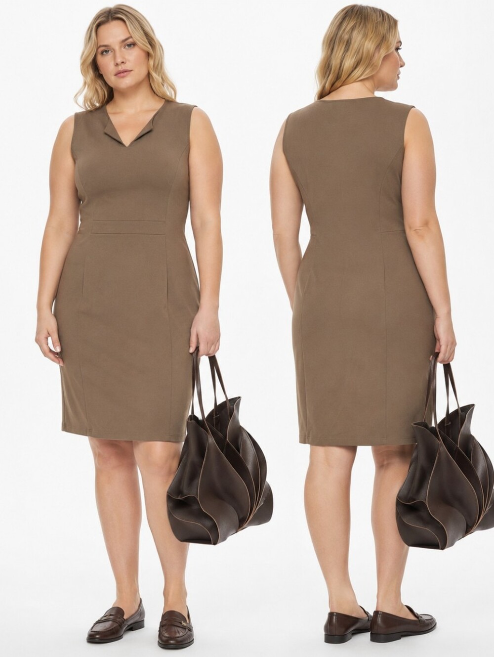 NWT Allegra K Sleeveless V-Neck Bodycon Pencil Dress – Taupe Matte